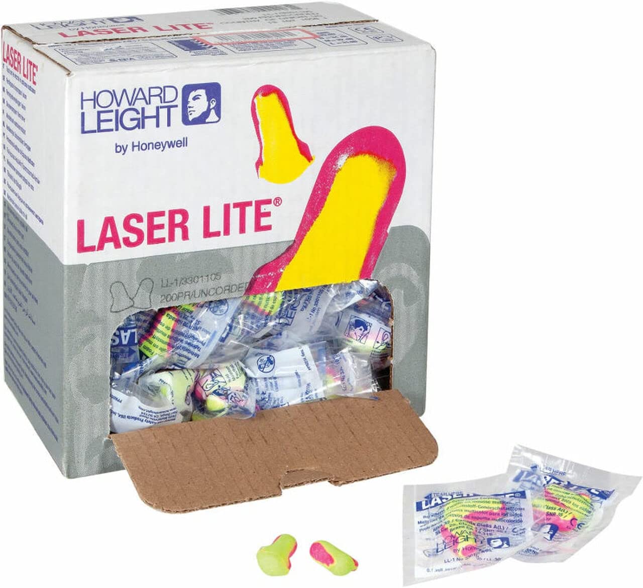 Howard Leight HRLL1, LASER LITE® HIGH VISIBILITY EAR PLUGS, UNCORDED IN POLY BAG (200 Pairs)