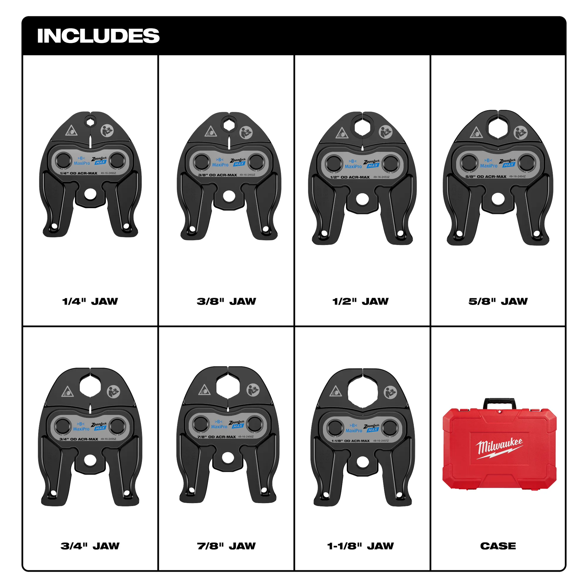 Milwaukee 49-16-2462Z, ¼”- 1-1/8” ZoomLock® MAX Press Jaw Kit for M12™ FORCE LOGIC™ Press Tools
