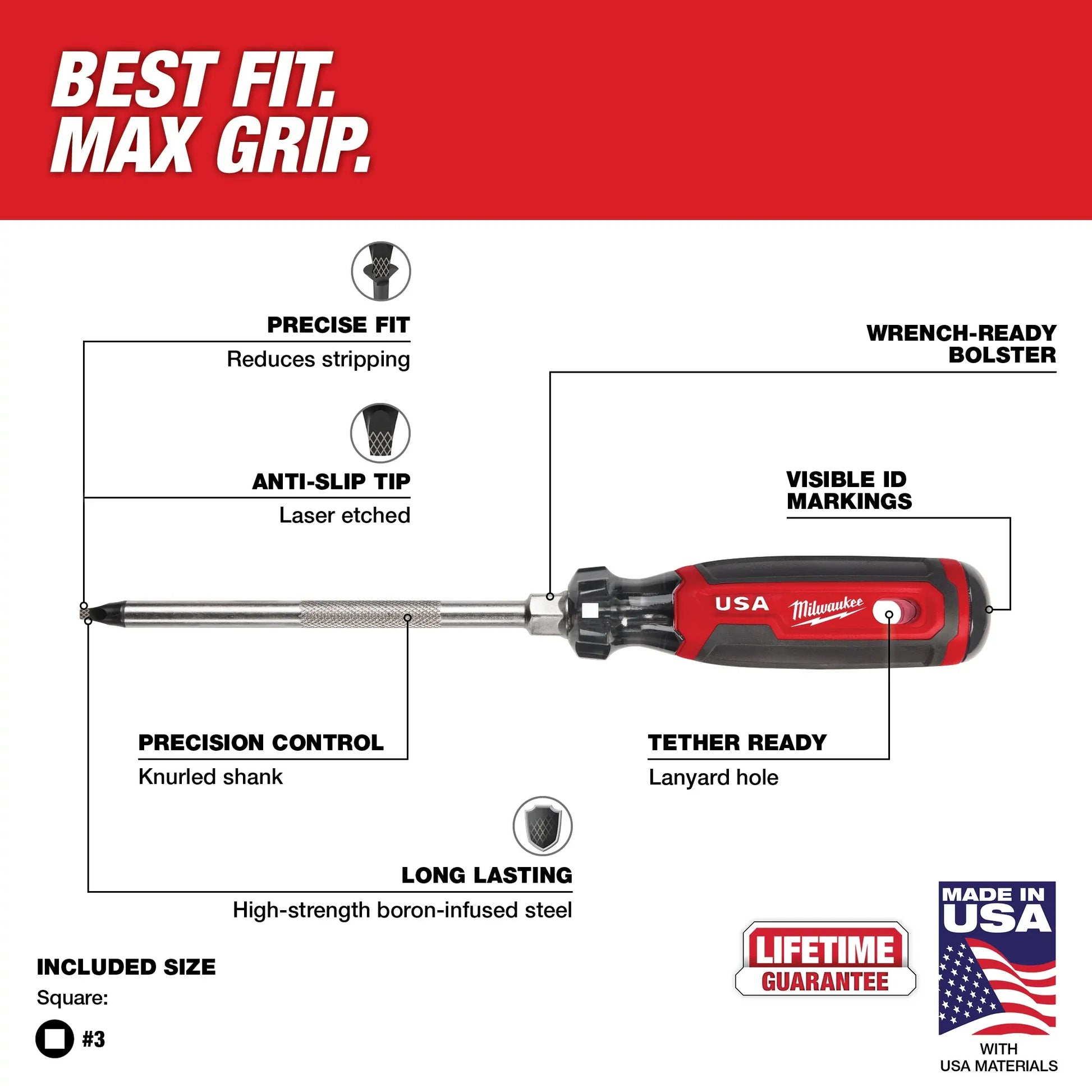 Milwaukee MT219, #3 Square 6" Cushion Grip Screwdriver (USA)