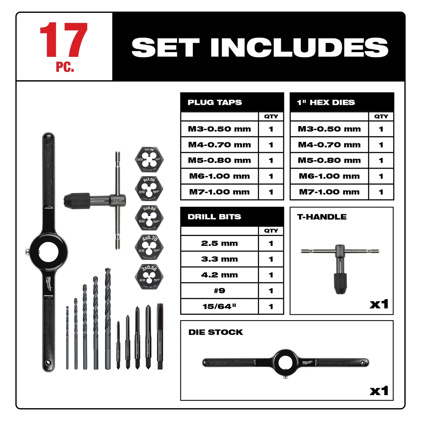 Milwaukee 49-22-5601, Metric Tap and Die Set 17-Piece