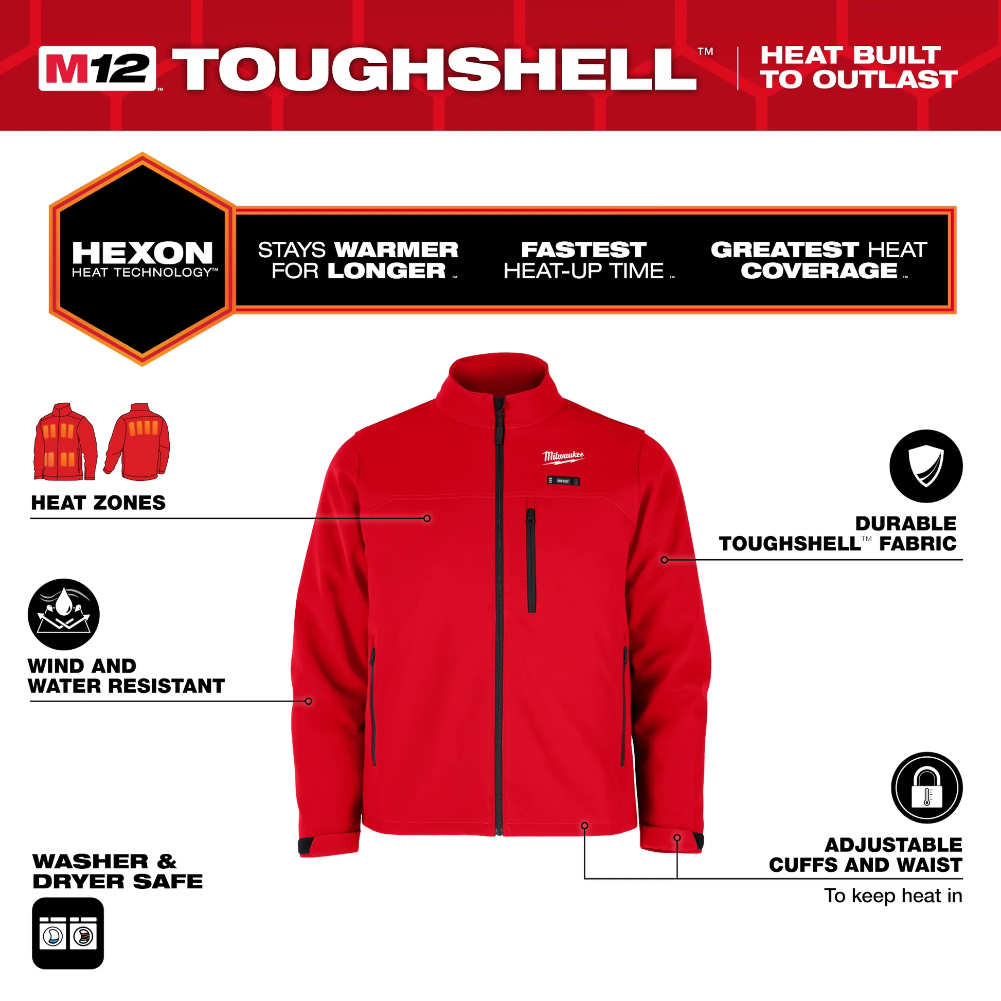 Milwaukee M100R-21 M12 HEAT RED TOUGHSHELLJACKET KIT 