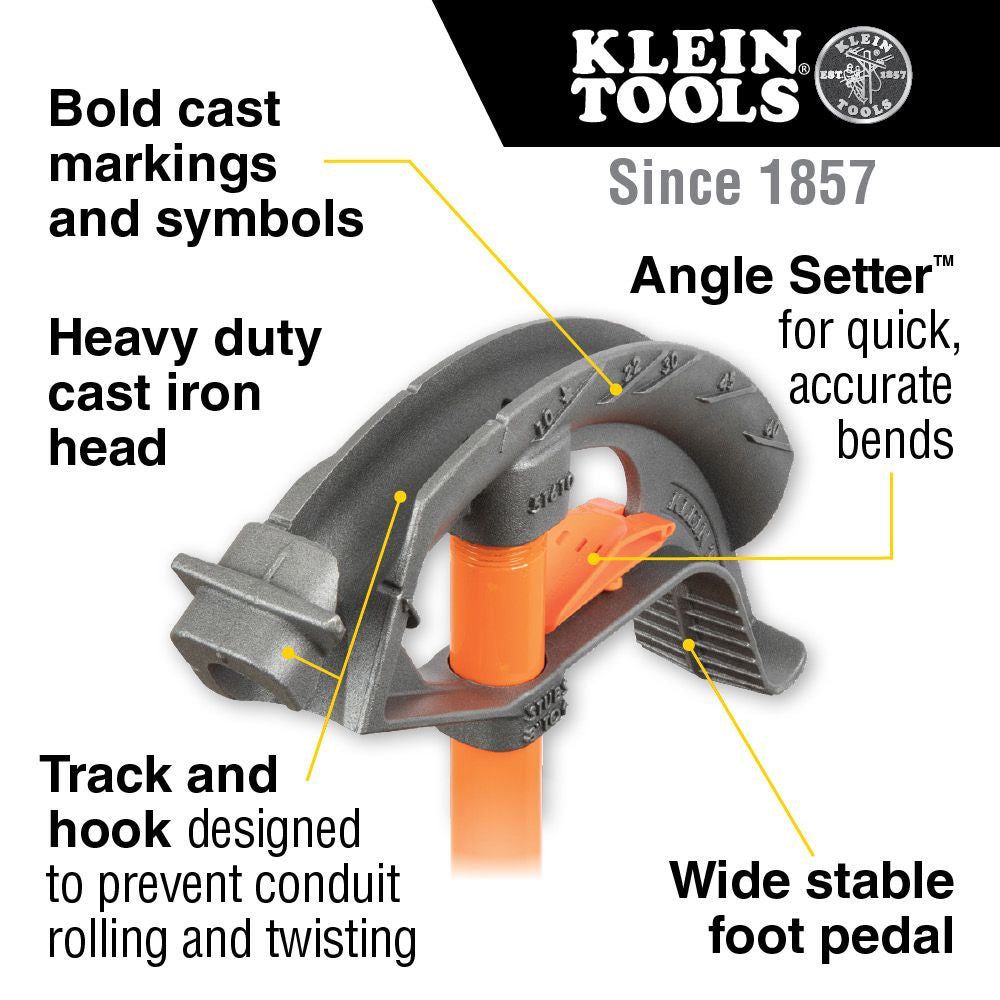 Klein Tools 51604, Iron Conduit Bender 3/4-Inch EMT with Angle Setter™