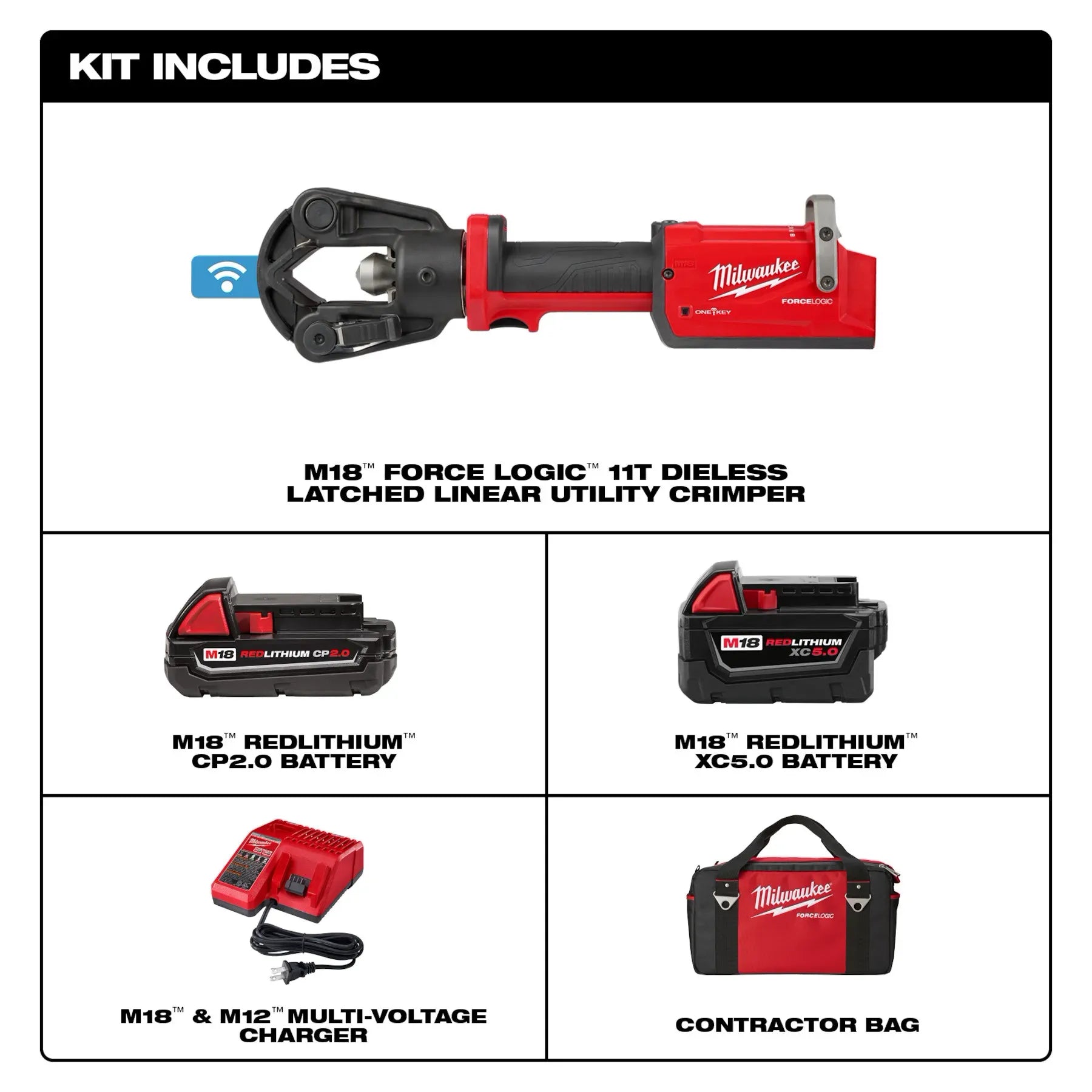 Milwaukee 2876-22, M18™ FORCE LOGIC™ 11T Dieless Latched Linear Utility Crimper