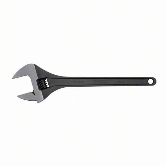 Proto J718SB, Adjustable Wrench: Alloy Steel, Black Oxide, 18 7/32 in Overall Lg, 2 15/32 in Jaw Capacity