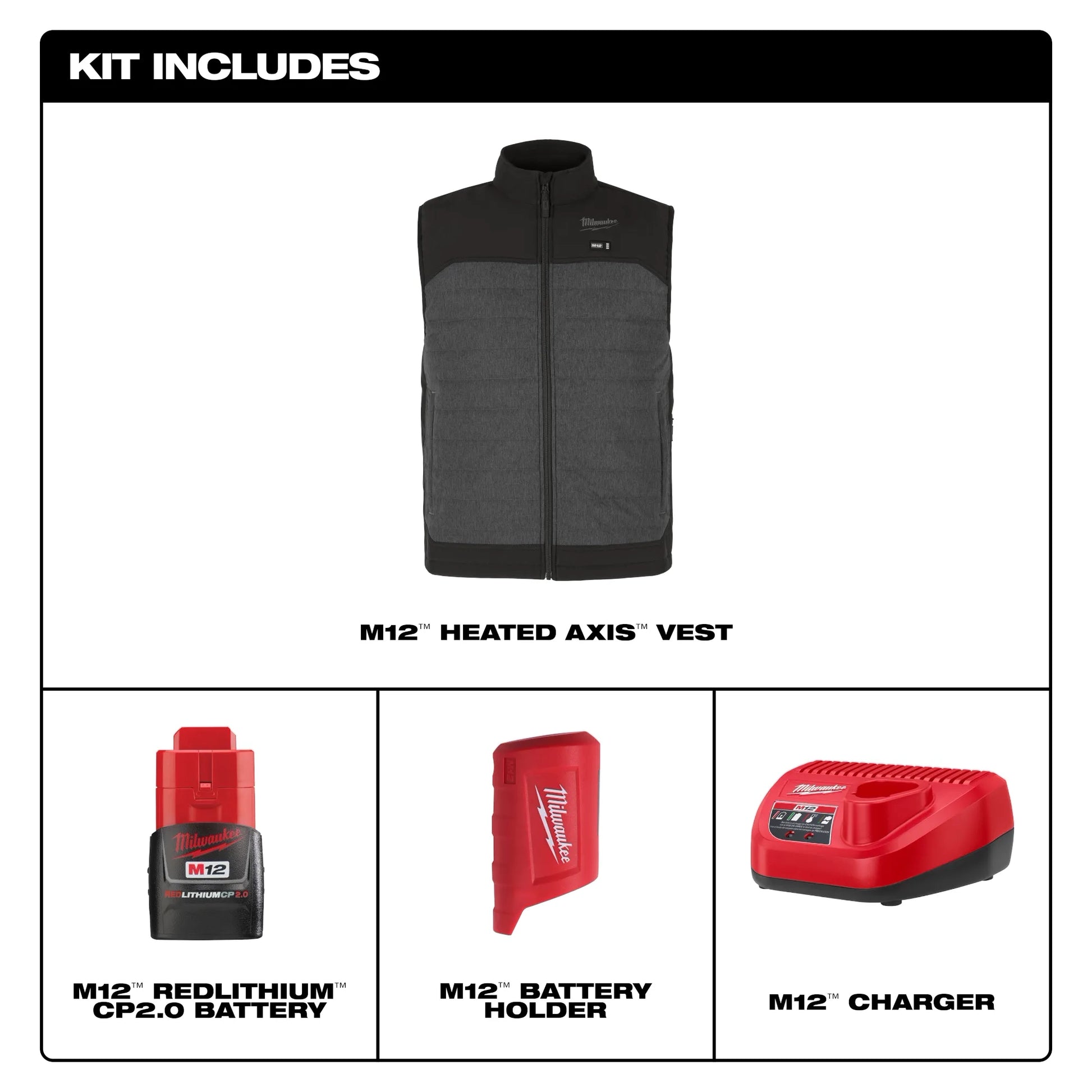 Milwaukee M300G-21 M12 HEAT GRAY AXIS VEST KIT