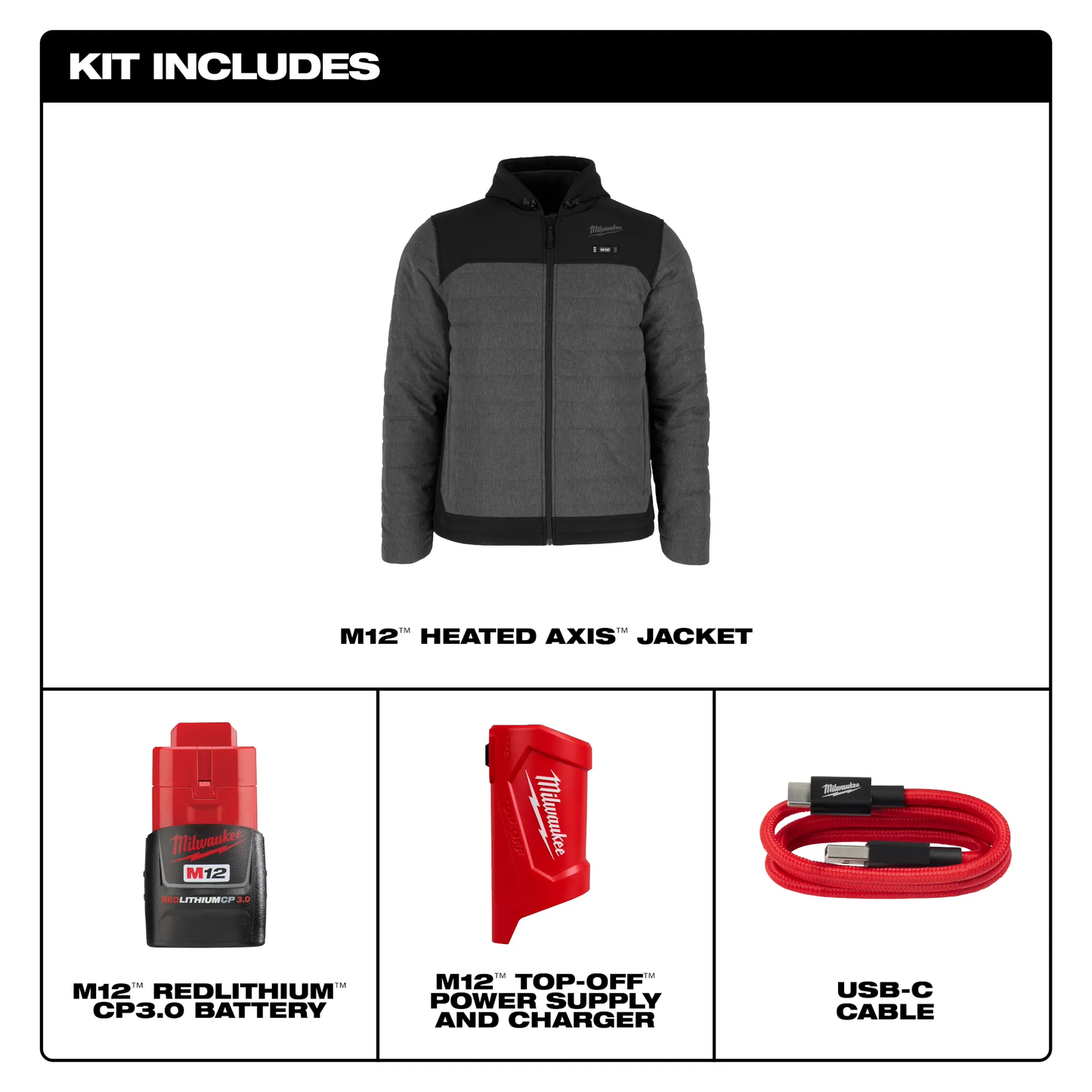 Milwaukee M102G-21 M12 HEAT GRAY AXIS JACKET KIT 