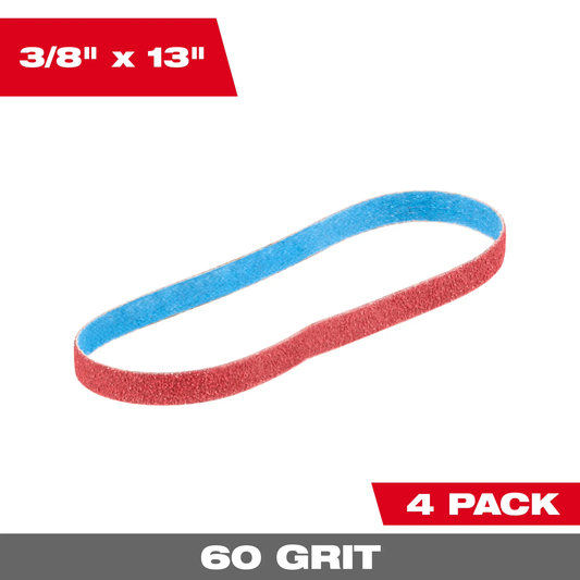 Milwaukee 48-80-7060, 3/8” x 13” 60 Grit Bandfile Belts – 4 pack
