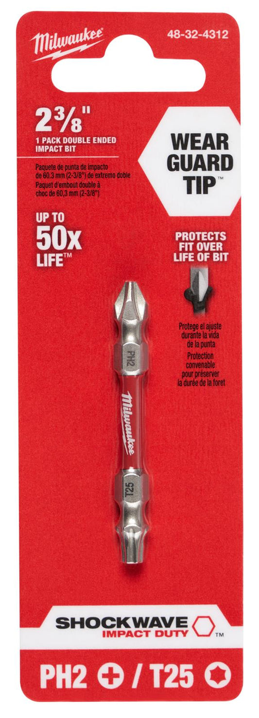 Milwaukee 48-32-4312, SHOCKWAVE PH2/T25 IMPACT DOUBLE ENDED BIT