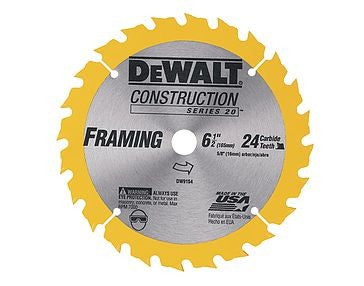 DEWALT DW9154, 6-1/2'' 24T Carbide Framing Blade (Blister Pack)