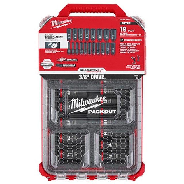 Milwaukee 49-66-6801, SHOCKWAVE Impact Duty™ Socket 3/8” Dr 19PC MM PACKOUT Set