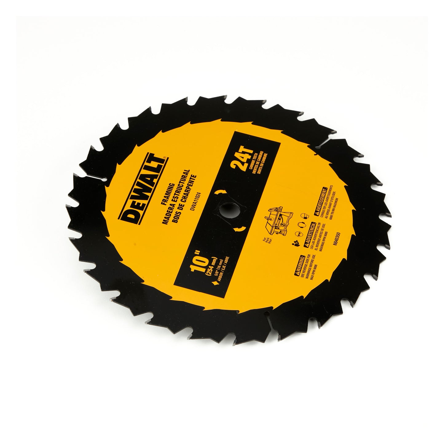 DEWALT DWA11024, 10" Carbide Table Saw Blade 24 Tooth with 5/8 in Arbor (1 Pack)