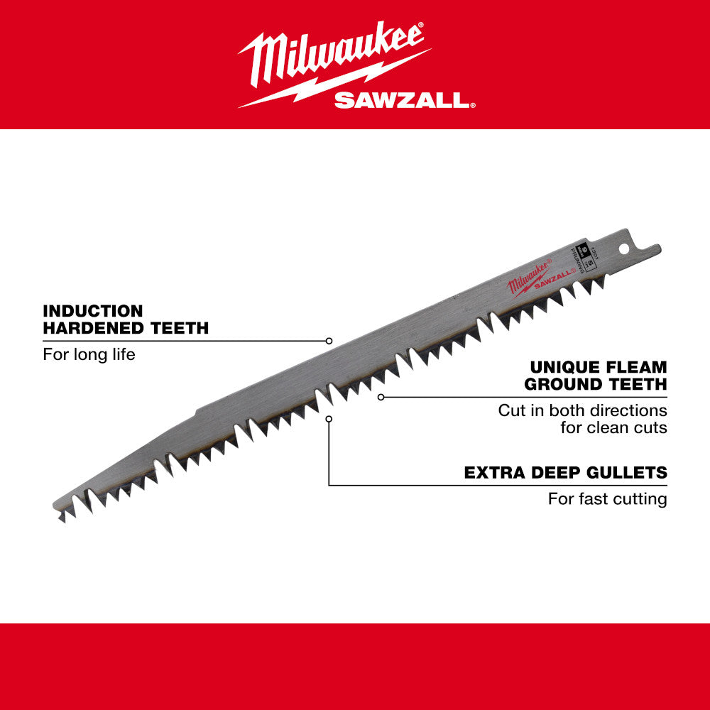 Milwaukee 48-00-1303, 12" 5 TPI Pruning SAWZALL Blade (5/pkg)