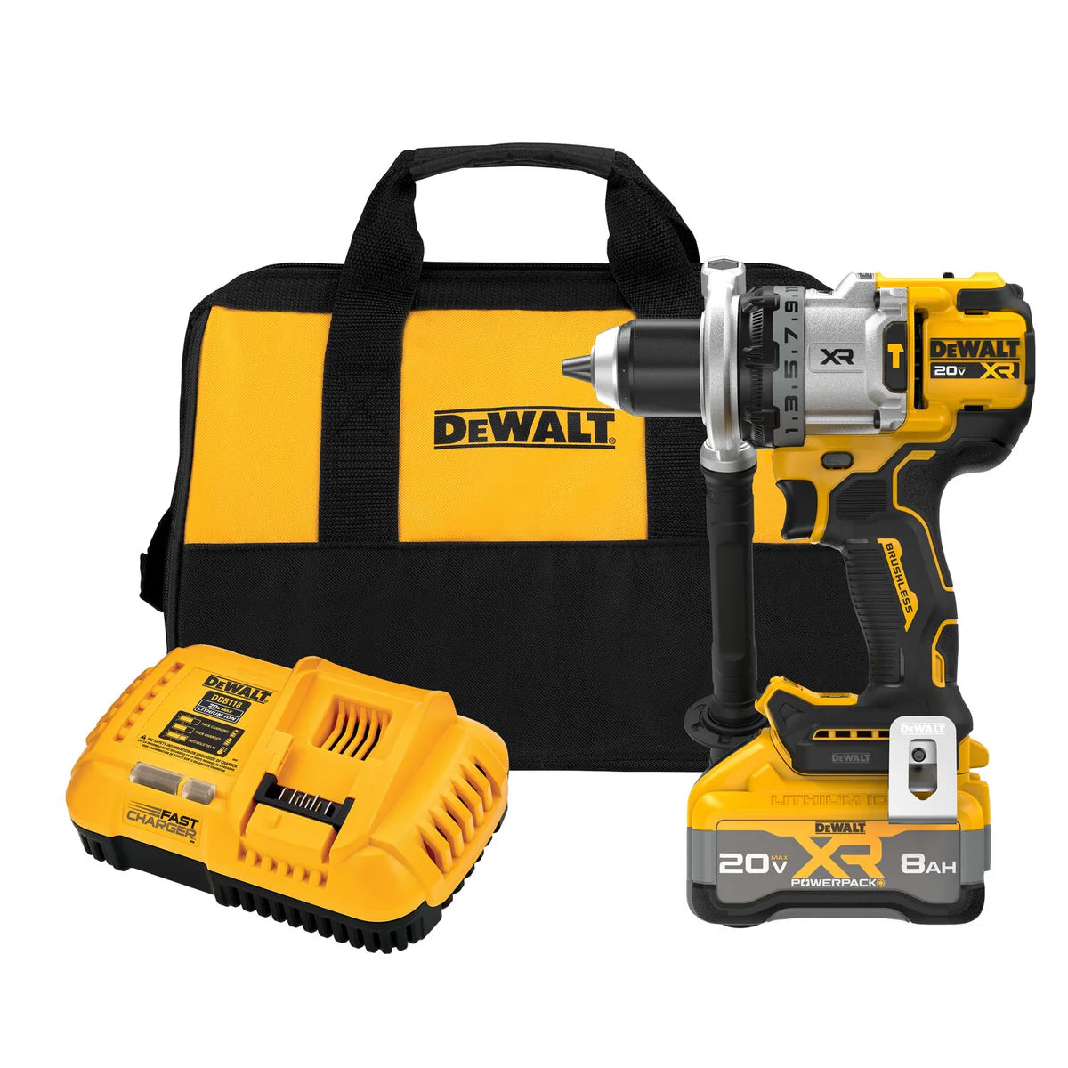 DEWALT DCD1007WW1, 20V MAX* XR® BRUSHLESS CORDLESS 1/2 IN. 3-SPEED HAMMER DRILL Kit