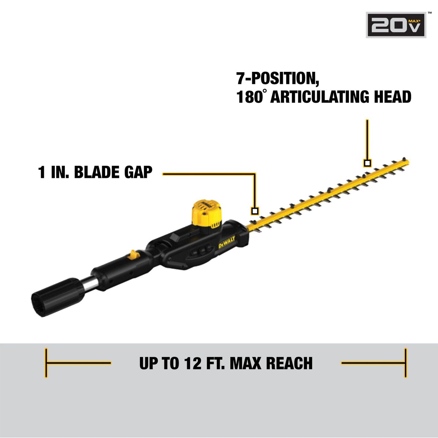 DEWALT DCPH820BH, Pole Hedge Trimmer Head with 20 MAX Compatibility