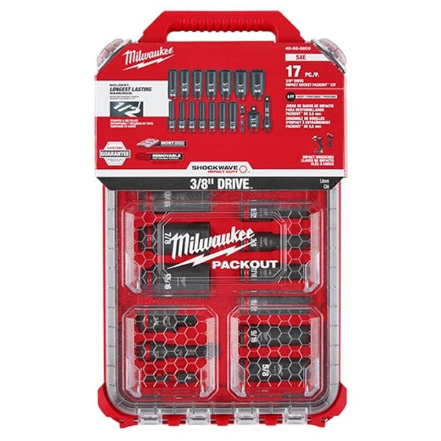 Milwaukee 49-66-6800, SHOCKWAVE Impact Duty™ Socket 3/8” Dr 17PC SAE PACKOUT Set