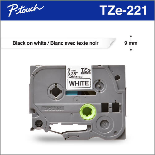 Brother TZE221, Laminated Tapes, 9MM-Black On White