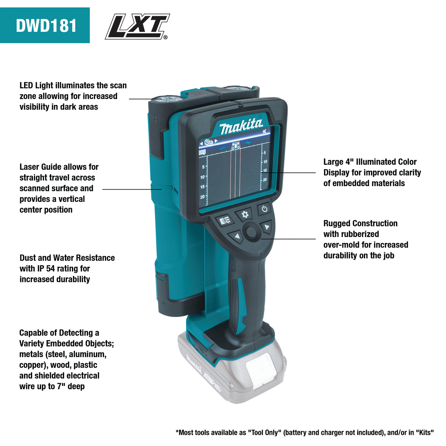 Makita DWD181ZJ, 18V LXT Cordless Wall Scanner (Tool Only) (Discontinued)