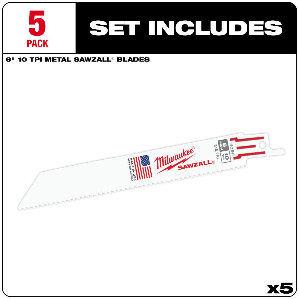 Milwaukee 48-00-5184, 6" 18 TPI Thin Kerf SAWZALL Blades (5/pkg)