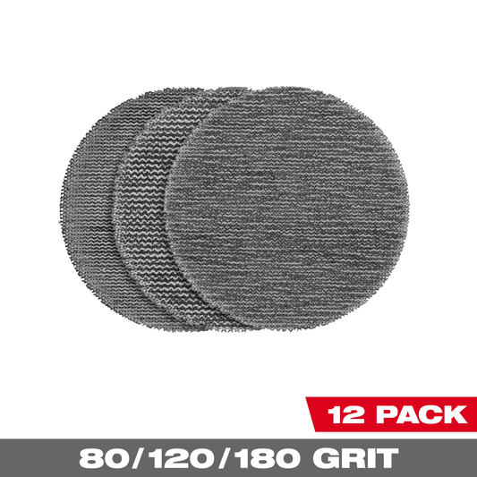 Milwaukee 48-80-6405, 3” Assorted 80, 120, 180 Grit Mesh Sanding Discs with POWERGRID™ Tear Resistant Mesh – 12 pk + Pad Saver