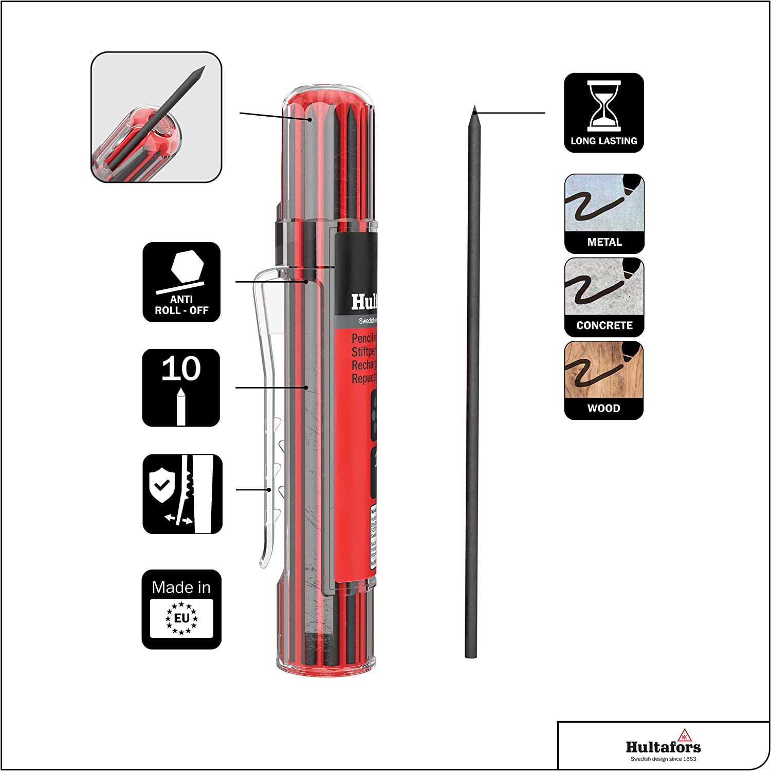 Hultafors 650110, Dry Marker Refills HRD G - Graphite