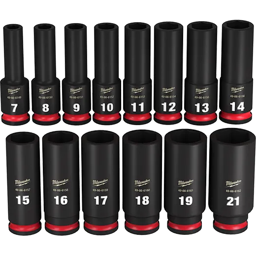 Milwaukee 49-66-7008, 3/8" Drive SHOCKWAVE Impact Duty Metric Deep 6 Point Socket Set - 14 Piece
