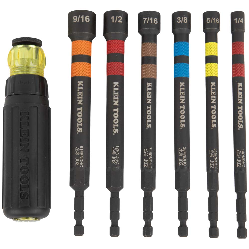 Klein Tools 32950, Hollow Magnetic Color-Coded Ratcheting Power Nut Driver, Six Sizes, 7-Piece