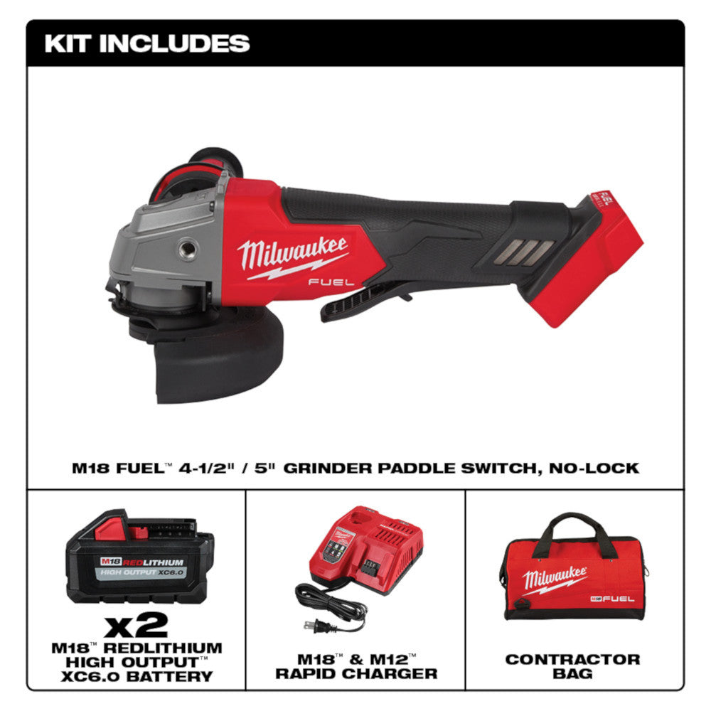 Milwaukee 2880-22, M18 FUEL Brushless Cordless 4-1/2" / 5" Grinder Paddle Switch, No-Lock Kit