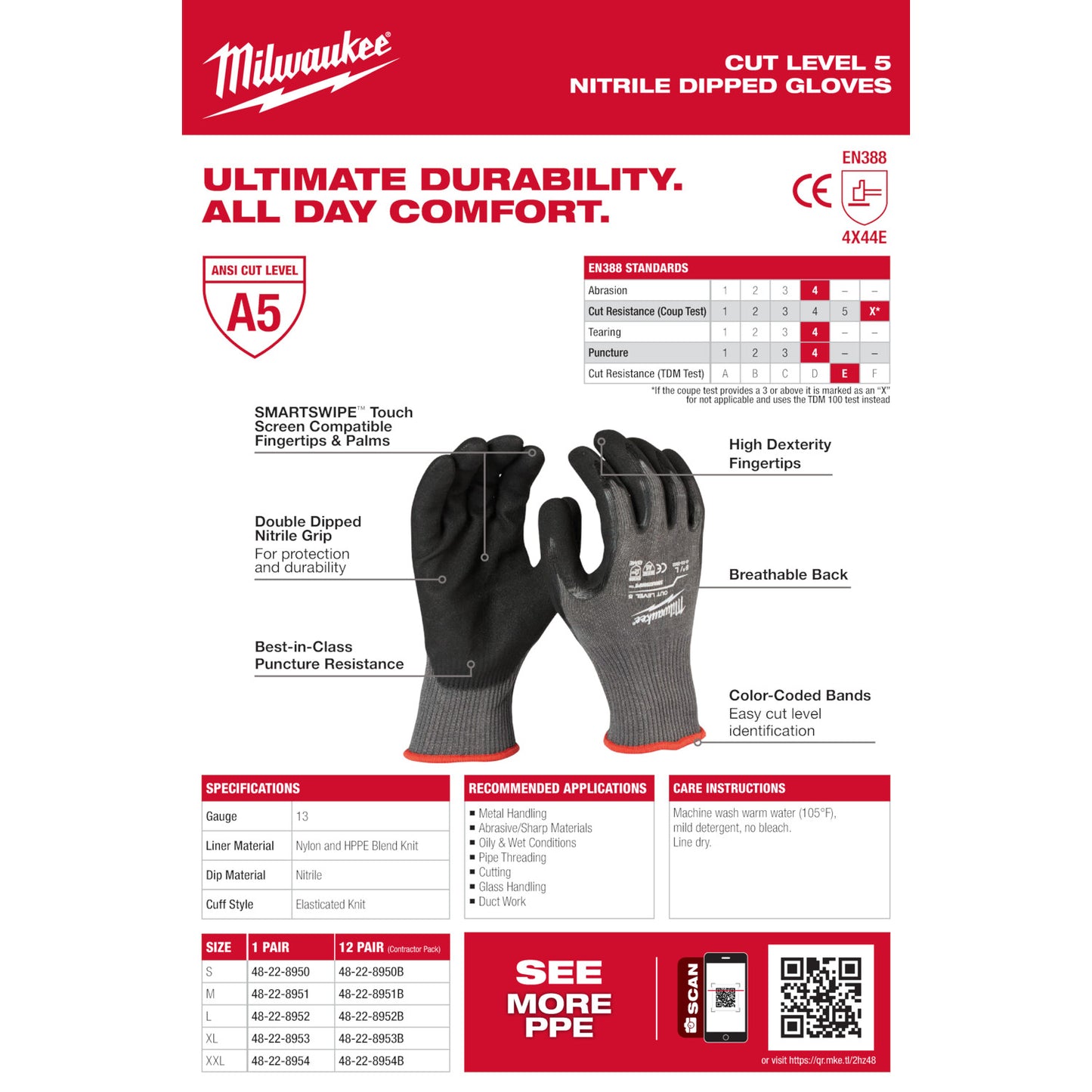 Milwaukee 48-22-8952, Cut Level 5 Dipped Gloves Large (Discontinued)