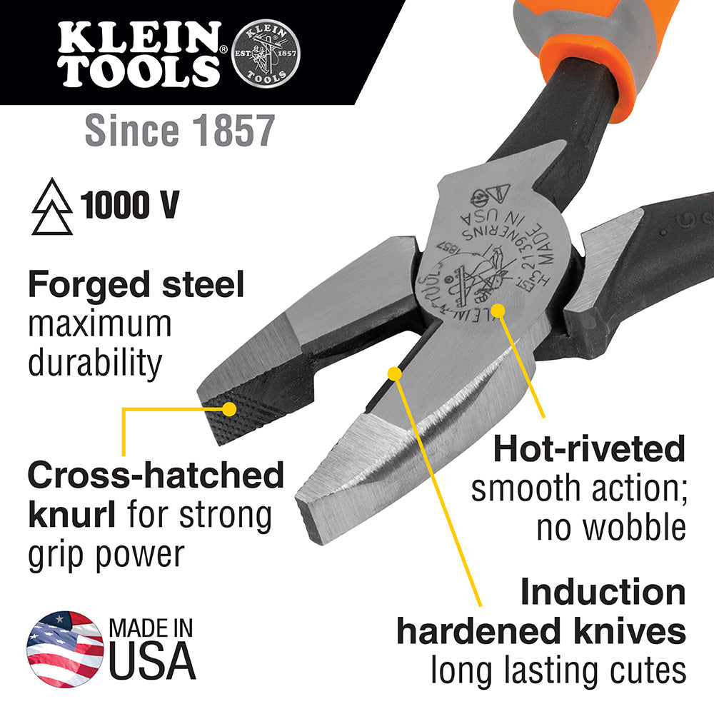 Klein Tools 2139NERINS, Insulated Pliers, Side Cutters, 9-Inch