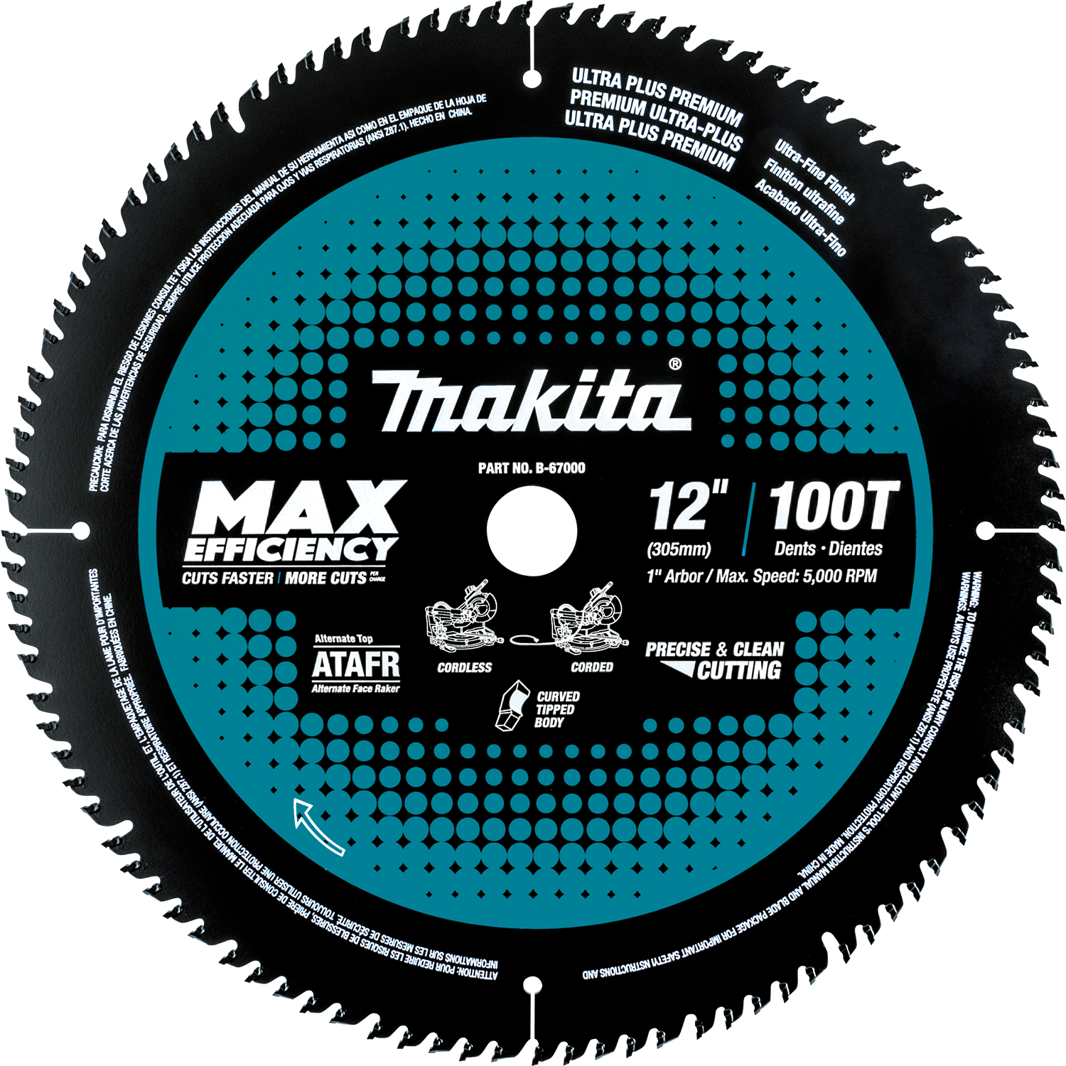 Makita B-67000, 12 Inch 100T Carbide-Tipped Max Efficiency Miter Saw Blade