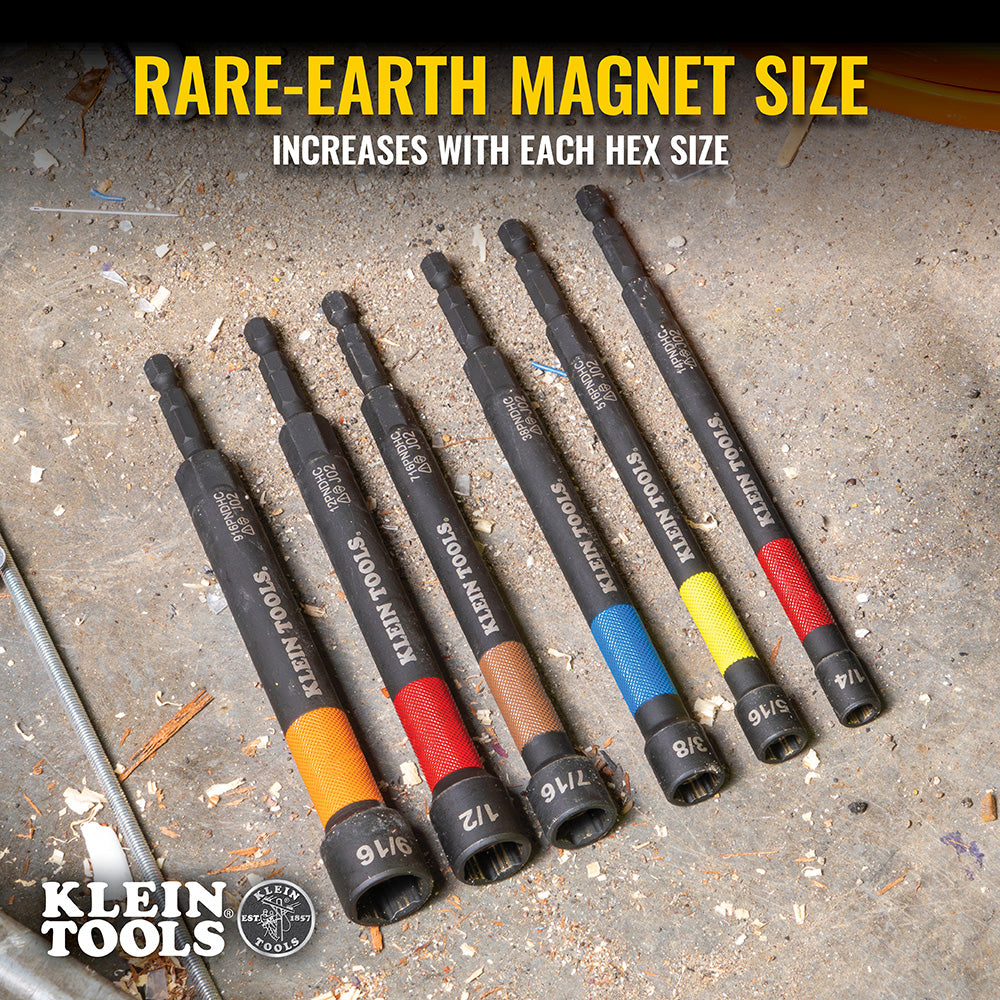 Klein Tools 32930, Magnetic Color-Coded Power Nut Setters, 6-Piece Set