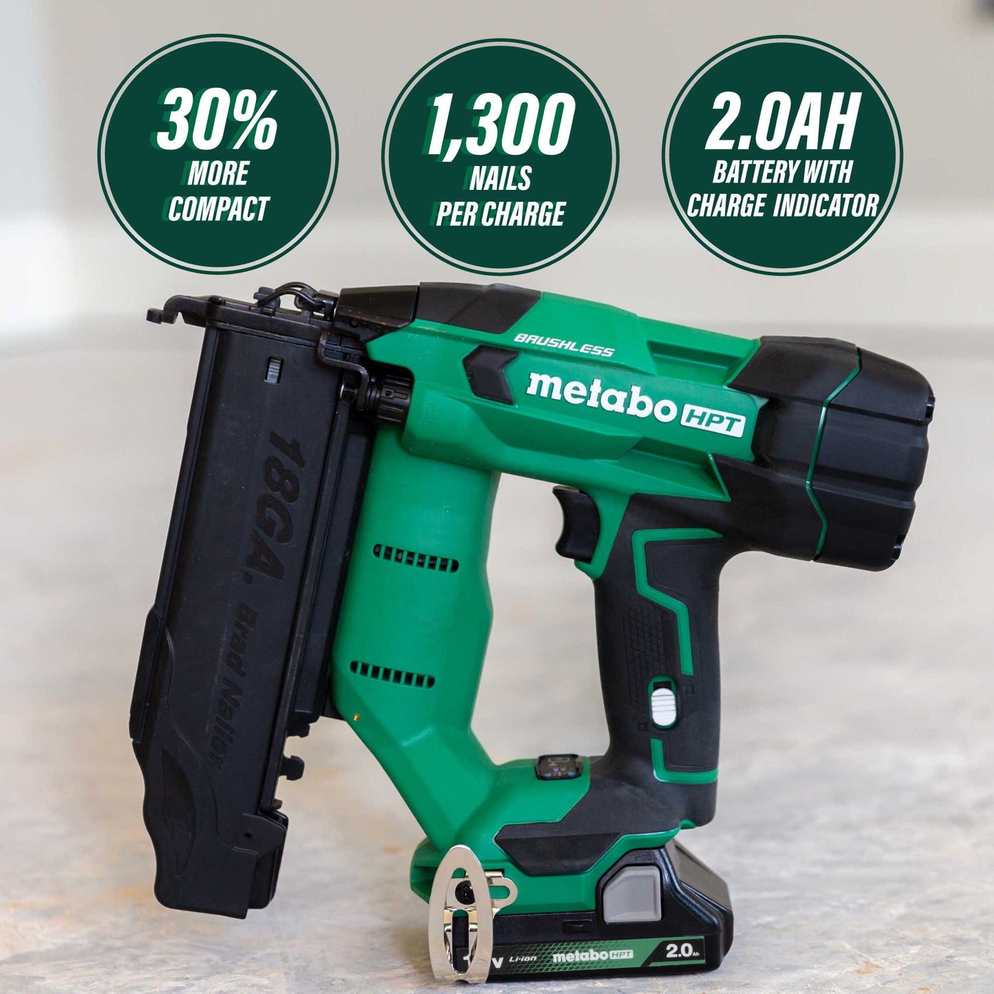 Metabo HPT NT1850DFQ4, 2'' 18V Brushless Li-Ion 18 Ga Brad Nailer (Tool Only)