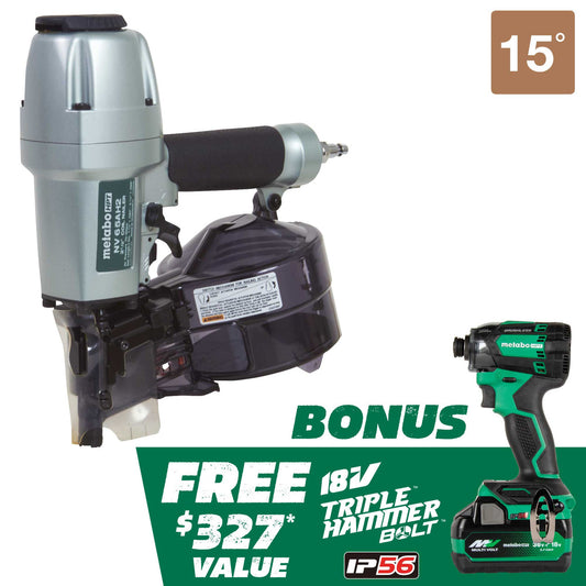 Metabo HPT KNV65AH2, Pro Bundle 2-1/2 Inch Coil Siding Nailer with BONUS Impact Driver Kit