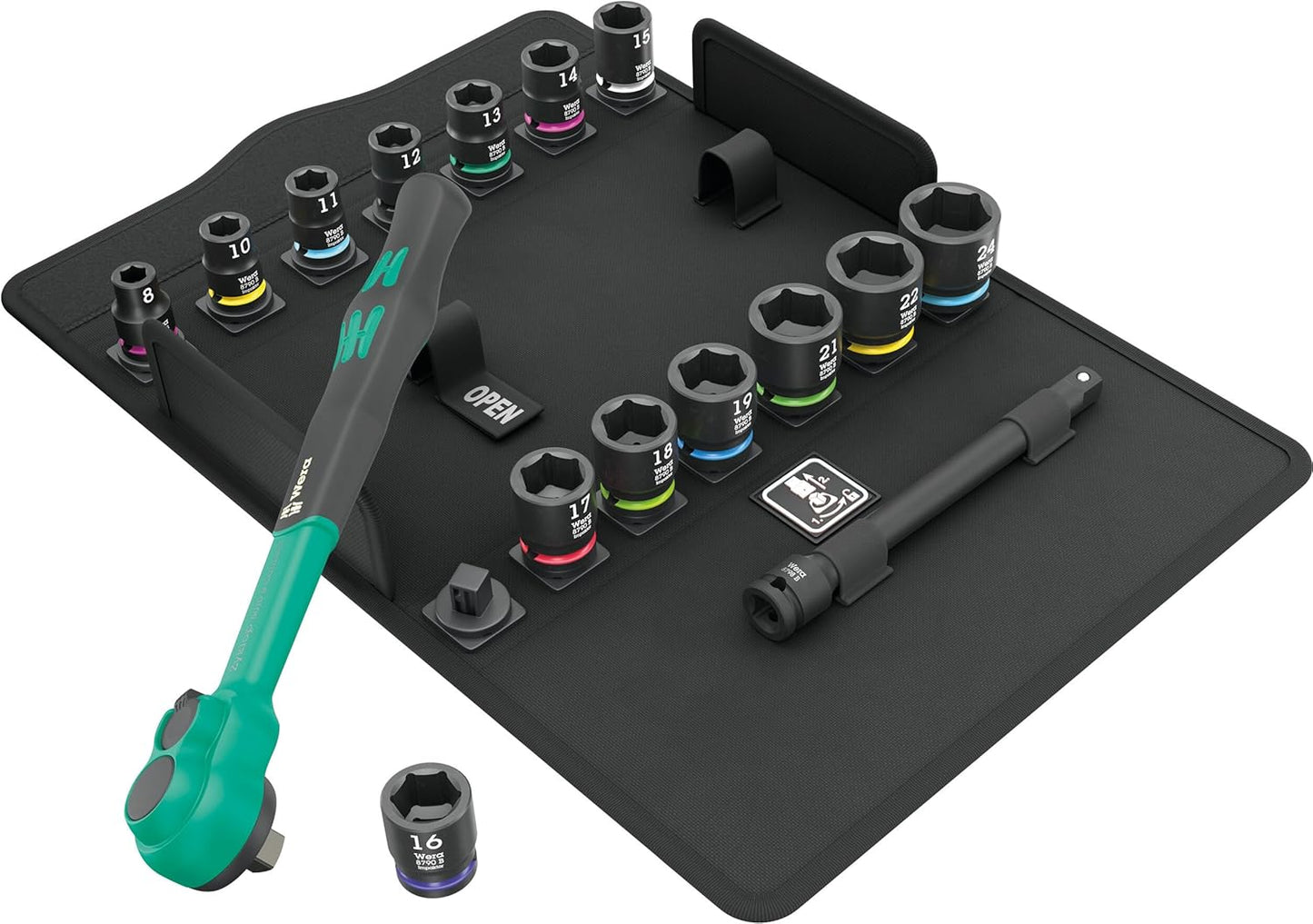 Wera 05005530001, 8100 SB 12 Zyklop Comfort Ratchet set, reversing lever, 3/8" drive, metric, 16 pieces