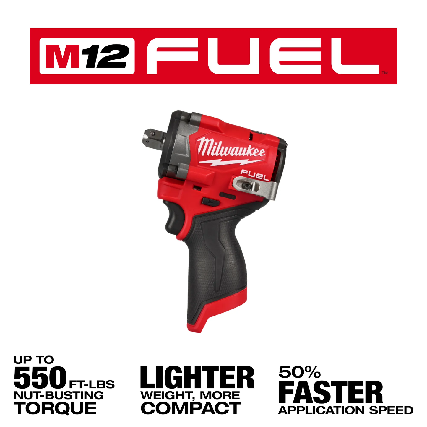 Milwaukee 2563P-20, M12 FUEL™ Stubby 1/2" Impact Wrench w/ Pin Detent