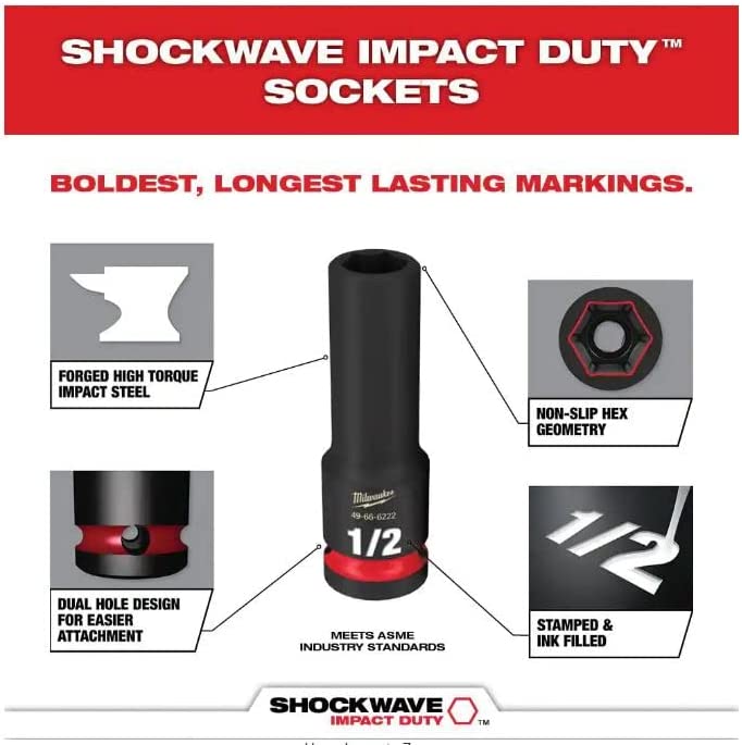 Milwaukee 49-66-6806, SHOCKWAVE Impact-Duty 1/2 in. Drive Metric and SAE Deep Well Impact PACKOUT Socket Set (31-Piece)