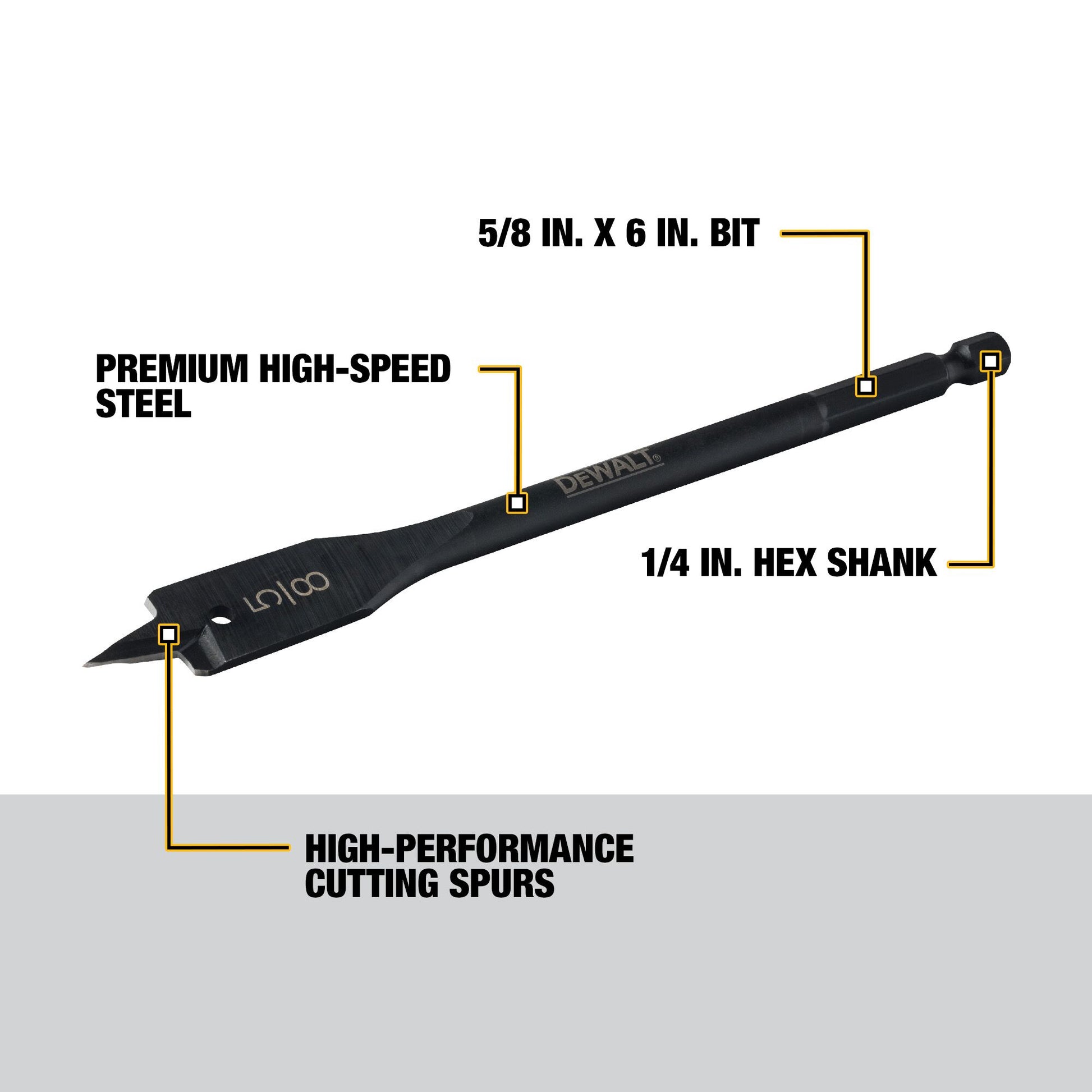 DEWALT DW1576, 5/8'' x 6'' Heavy Duty Spade Bit