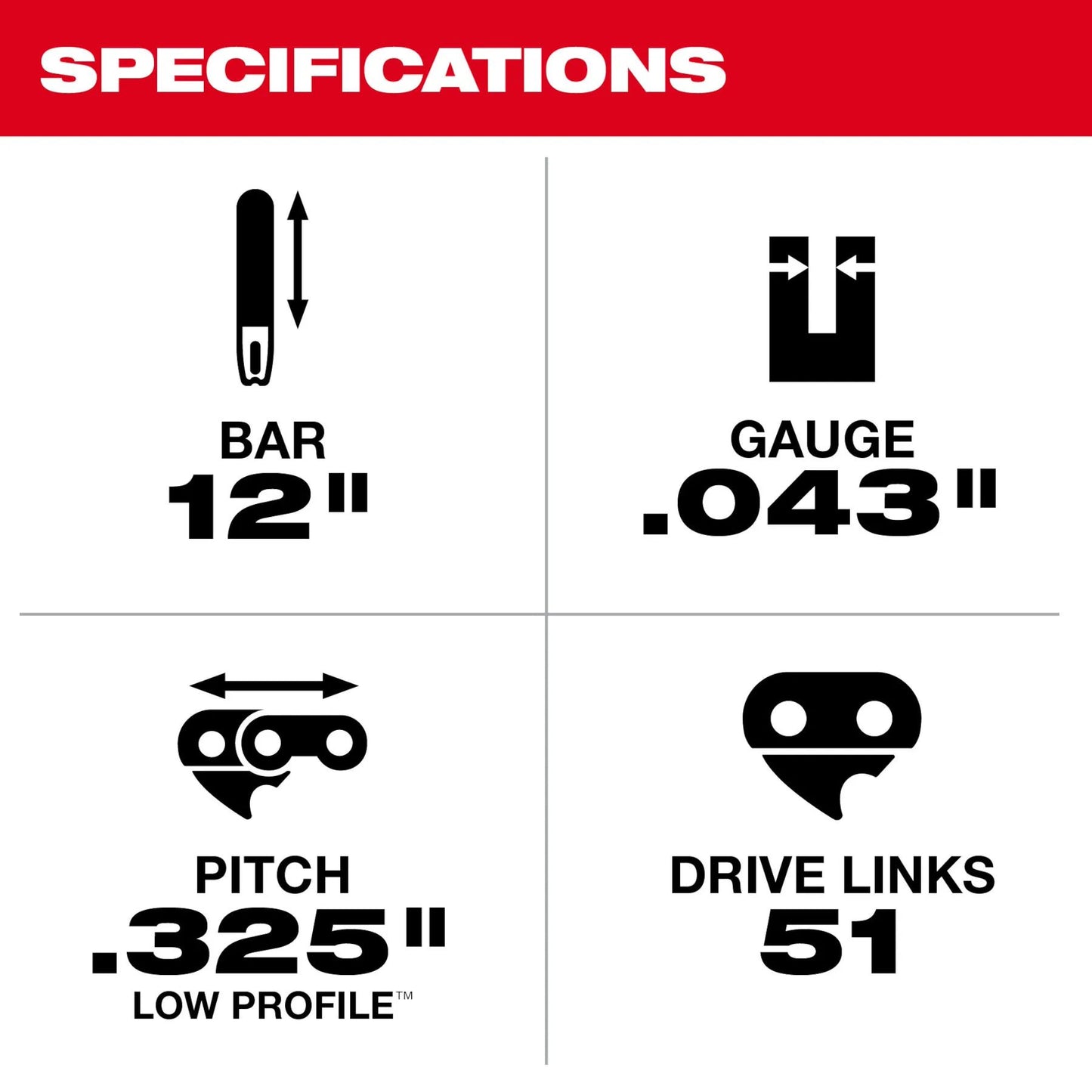 Milwaukee 49-16-2743, 12" Top Handle ChainSaw Guide Bar