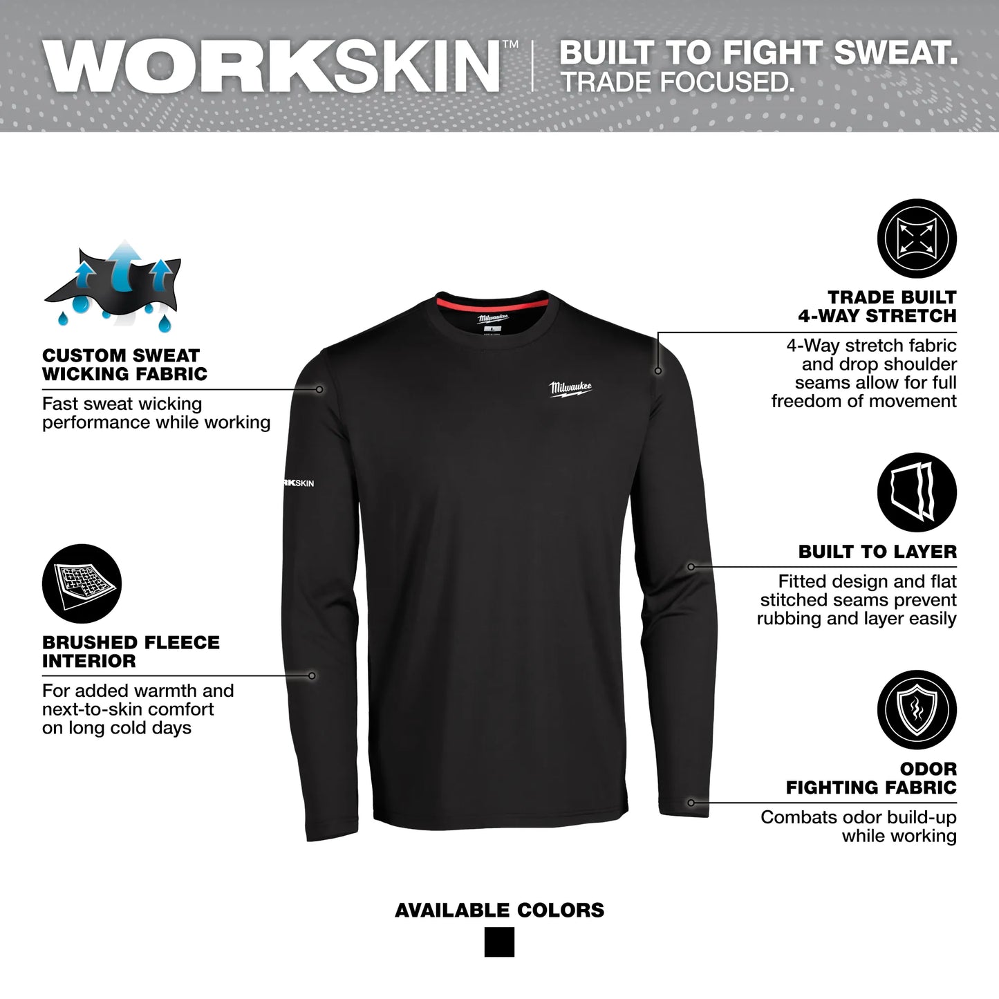 Milwaukee 403B WORKSKIN™ Crew Neck Baselayer Black 