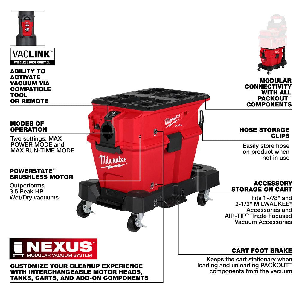 Milwaukee 0914-20, M18 FUEL™ NEXUS™ 6 Gallon Wet/Dry Vacuum w/ PACKOUT™ Compatibility & VACLINK™
