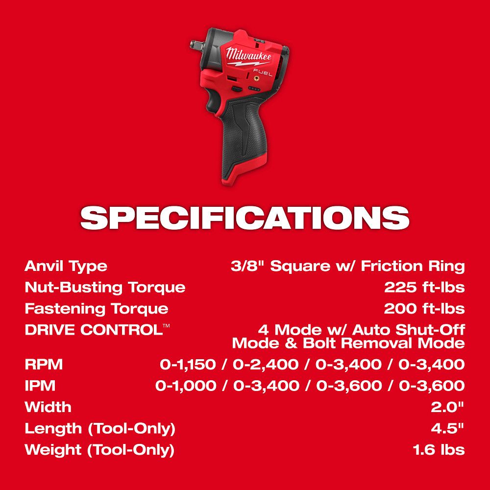 Milwaukee 3049-20, M12 FUEL™ 3/8" Subcompact Impact Wrench w/ Friction Ring
