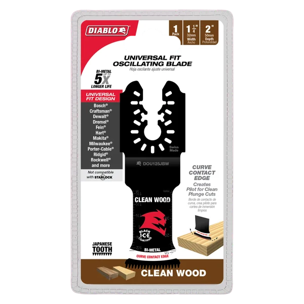 Diablo DOU125JBW, 1-1/4" Demo Demon™ Universal Fit Bi-Metal Oscillating Blade for Clean Wood