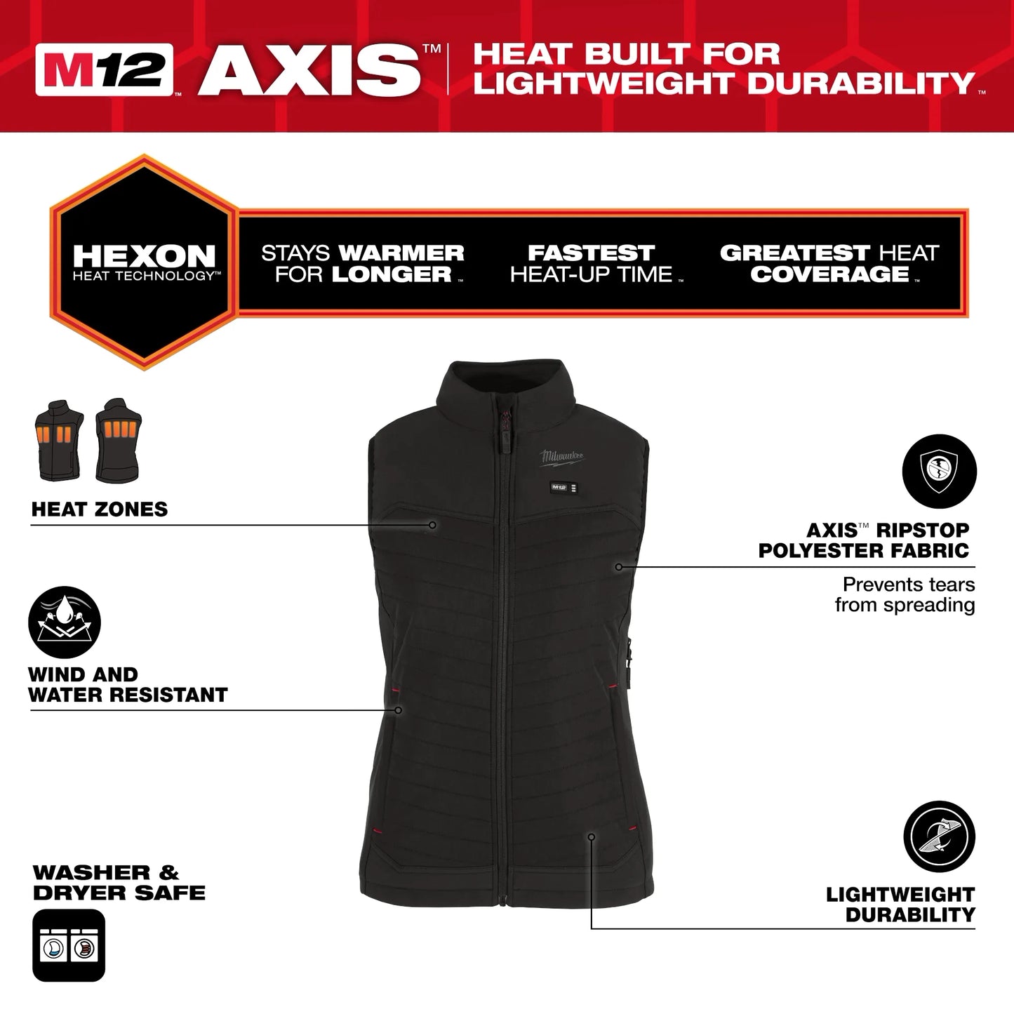 Milwaukee F300B-20 M12 WOMENS BLACK AXIS VEST ONLY 