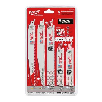 Milwaukee 49-22-3305, SAWZALL Demolition Nail-Embedded Wood and Metal Cutting Bi-Metal Reciprocating Saw Blade Set (5-Piece)