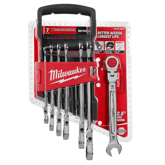 Milwaukee 48-22-9529, Flex Head Ratcheting Wrench Set - Metric - 7 Piece