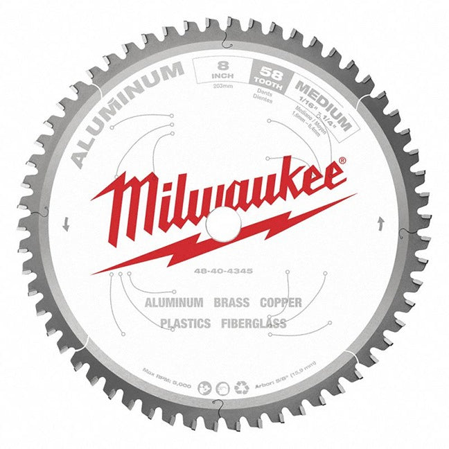 Milwaukee 48-40-4345, 8" 58T Aluminum Cutting Circular Saw Blade