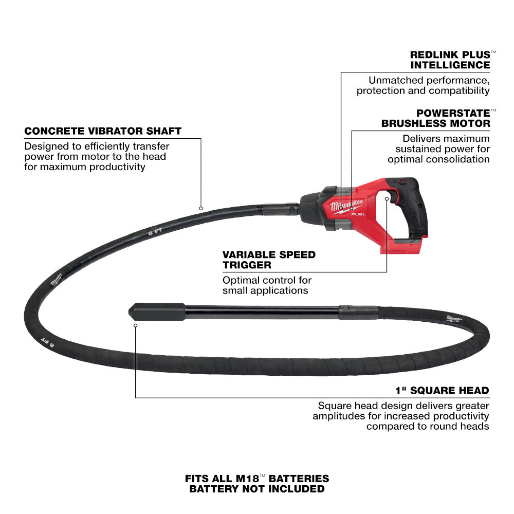 Milwaukee 2911-20, M18 FUEL™ 8' Concrete Pencil Vibrator