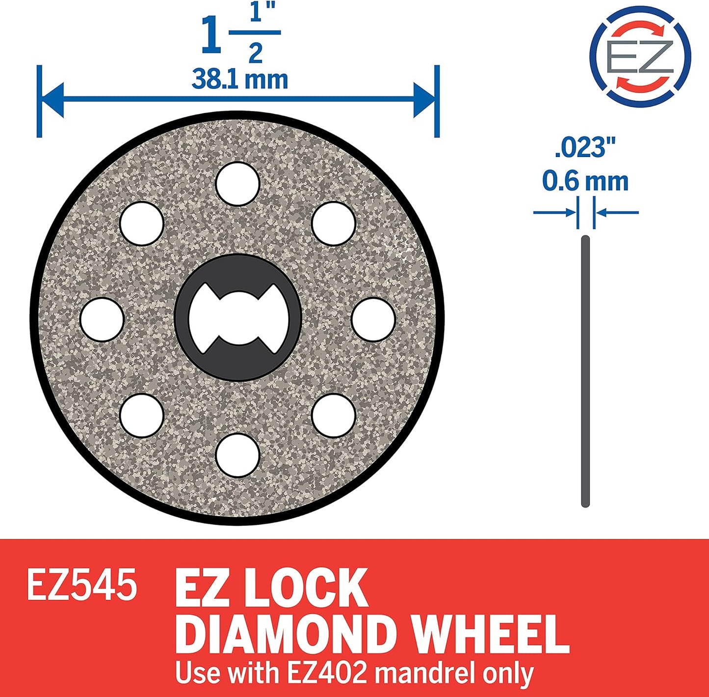 DREMEL EZ545, 1-1/2" EZ Lock Diamond Cutting Wheel Rotary Tool Accessory, Perfect for Tile and Metal Cutting