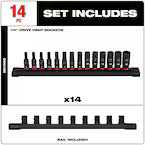 Milwaukee 49-66-7003, SHOCKWAVE 1/4" Drive Impact Duty Metric Deep 6 Point Socket Set - 14 Piece