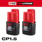 Milwaukee 48-11-2411, M12 REDLITHIUM Compact Battery, Twin Pack (1.5 Ah)